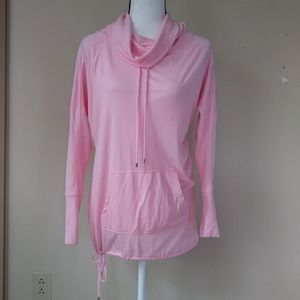 Cato Lyocell Cowl Neck Drawstring Kangaroo Pouch Top S Pink